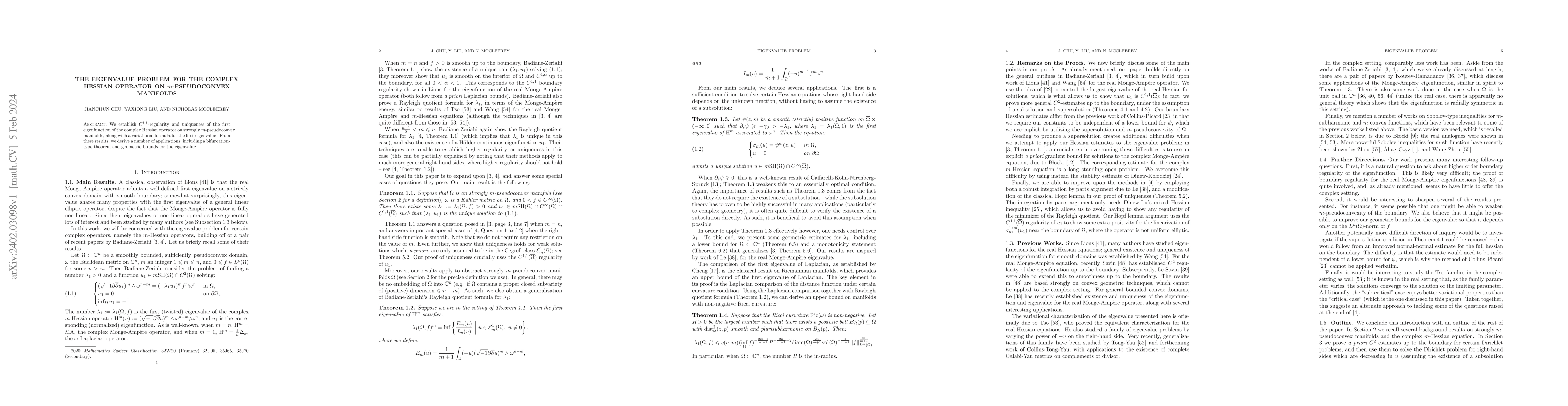 Thumbnail for The Eigenvalue Problem for the Complex Hessian Operator on
  $m$-Pseudoconvex Manifolds