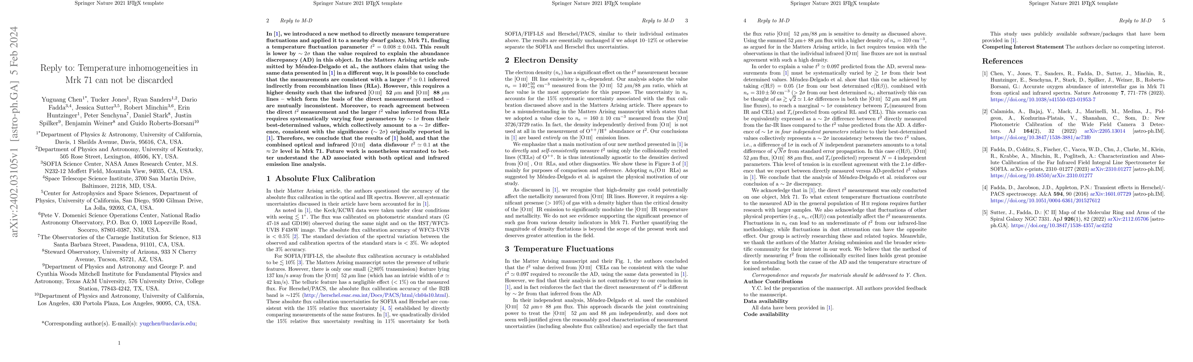 Thumbnail for Reply to: Effects of density and temperature variations on the
  metallicity of Mrk 71