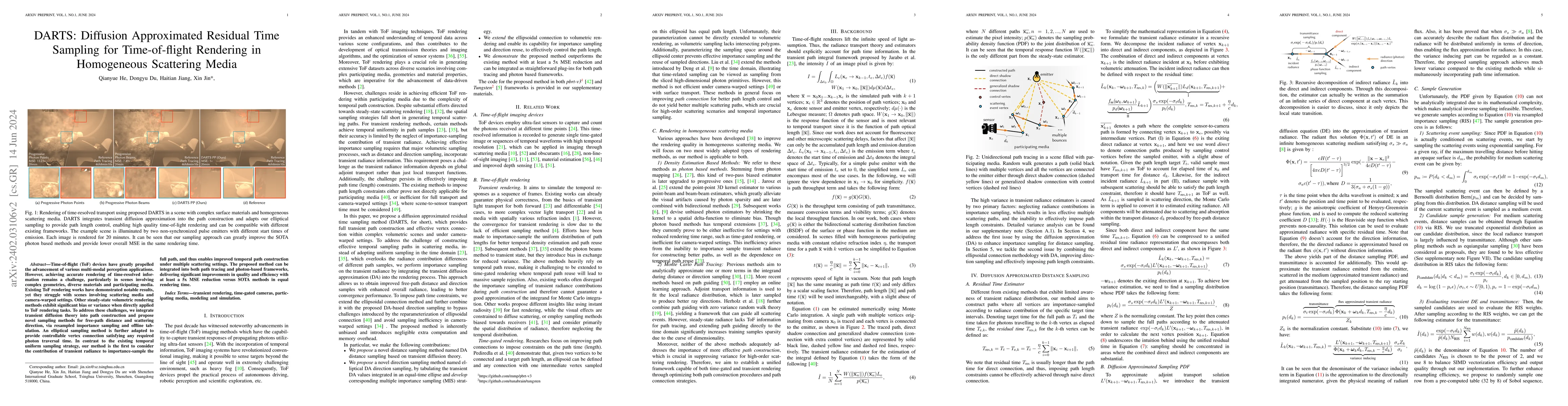 Thumbnail for DARTS: Diffusion Approximated Residual Time Sampling for Time-of-flight
  Rendering in Homogeneous Scattering Media