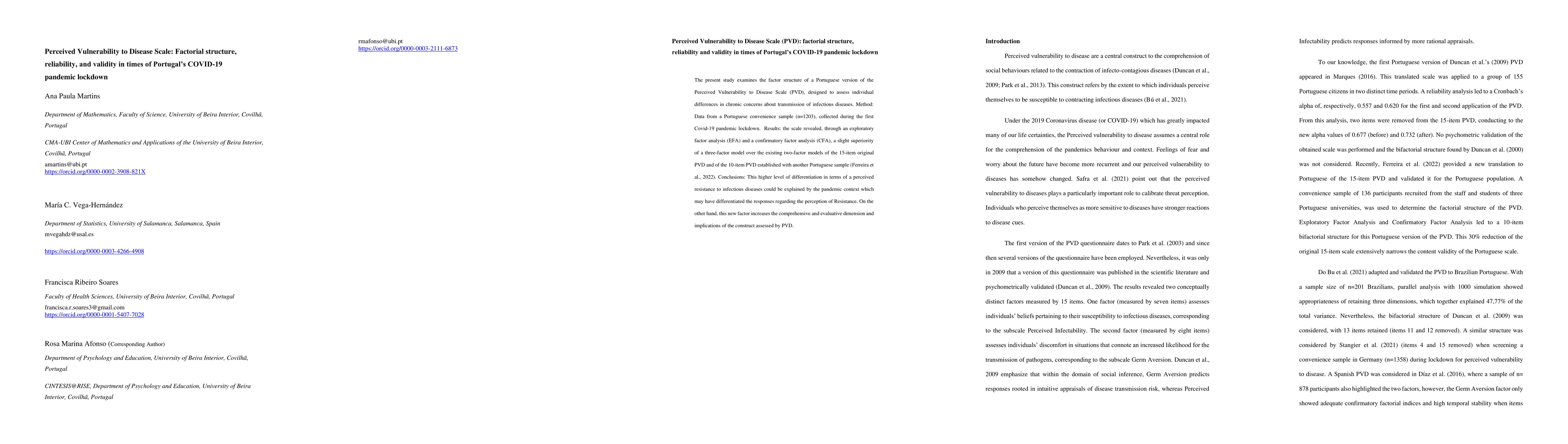 Thumbnail for Perceived Vulnerability to Disease Scale: Factorial structure,
  reliability, and validity in times of Portugal's COVID-19 pandemic lockdown