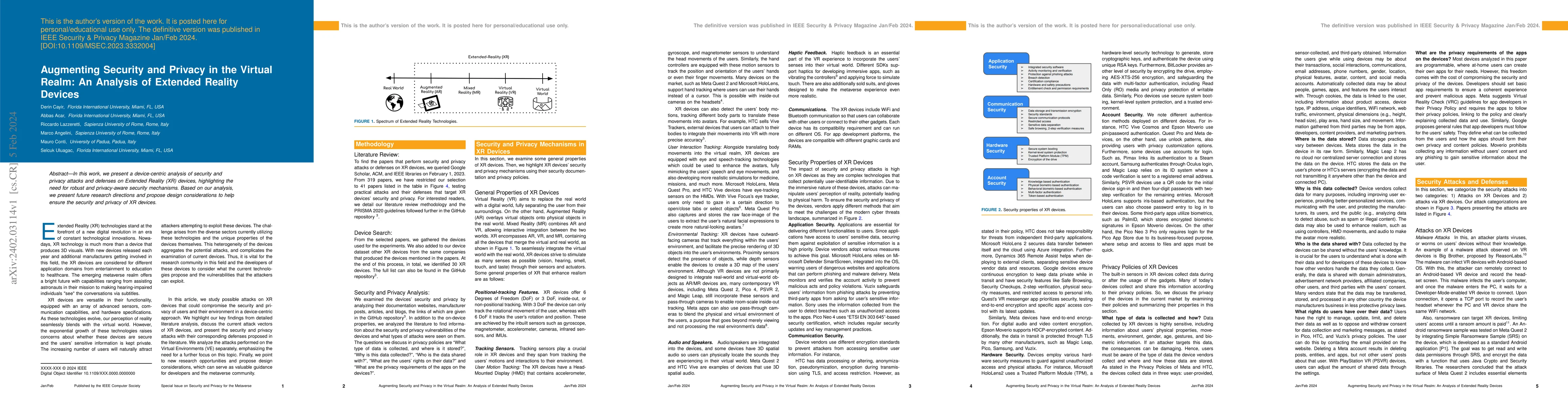 Thumbnail for Augmenting Security and Privacy in the Virtual Realm: An Analysis of
  Extended Reality Devices