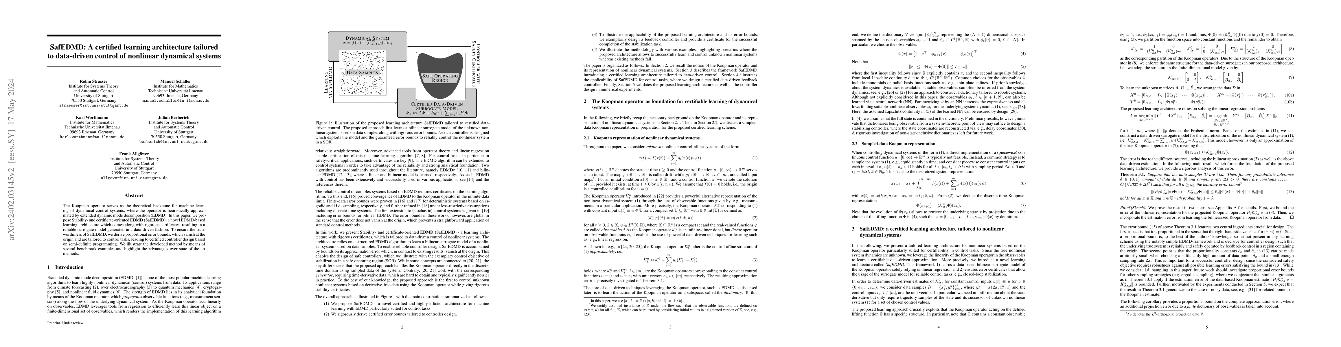 Thumbnail for SafEDMD: A certified learning architecture tailored to data-driven
  control of nonlinear dynamical systems