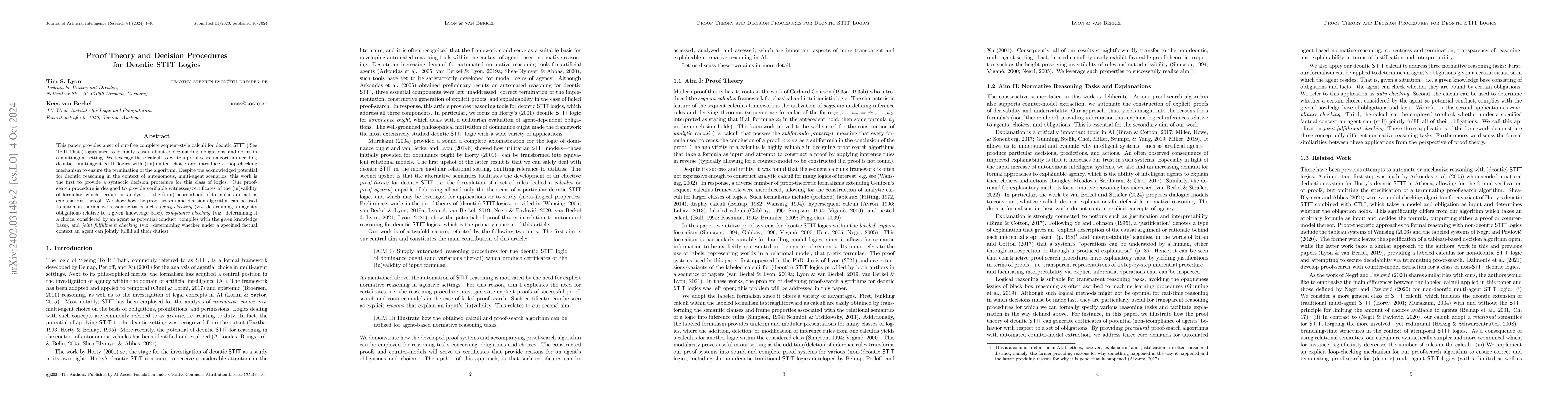 Thumbnail for Proof Theory and Decision Procedures for Deontic STIT Logics