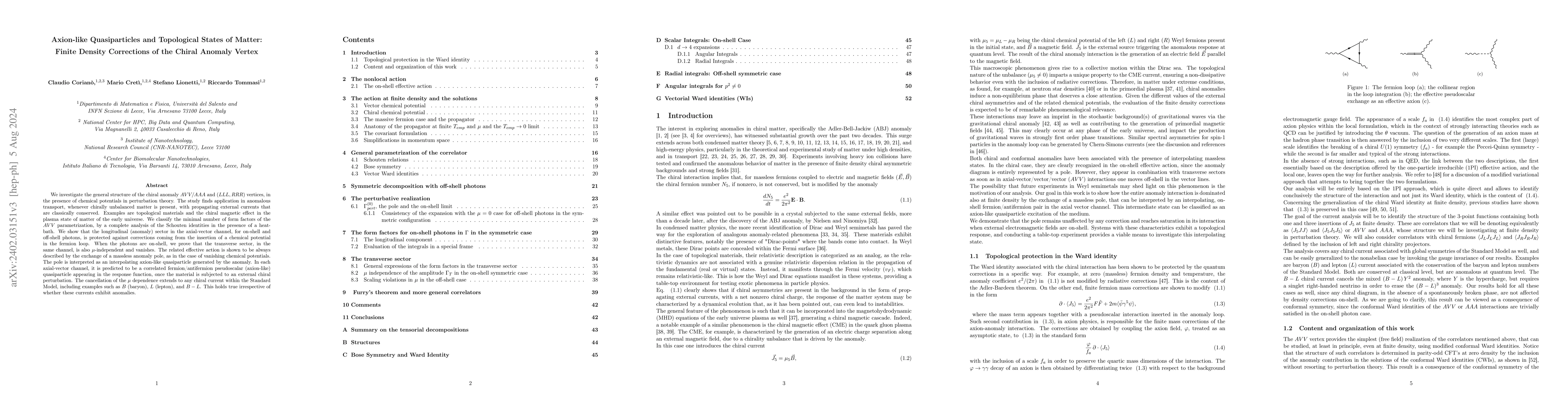 Thumbnail for Axion-like Quasiparticles and Topological States of Matter: Finite
  Density Corrections of the Chiral Anomaly Vertex