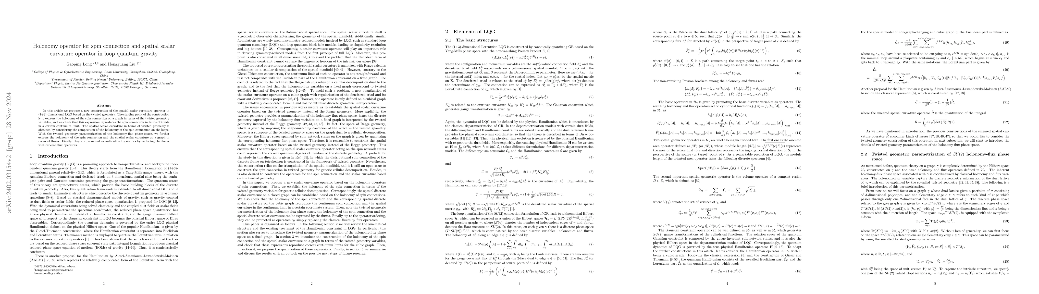 Thumbnail for Holonomy operator for spin connection and spatial scalar curvature
  operator in loop quantum gravity