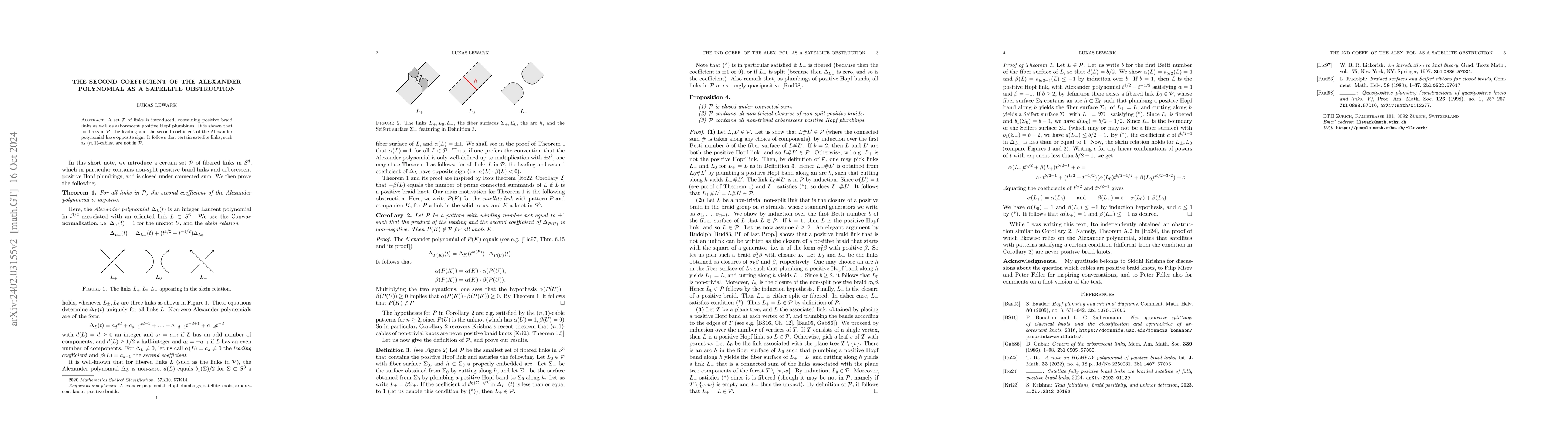 Thumbnail for The second coefficient of the Alexander polynomial as a satellite
  obstruction