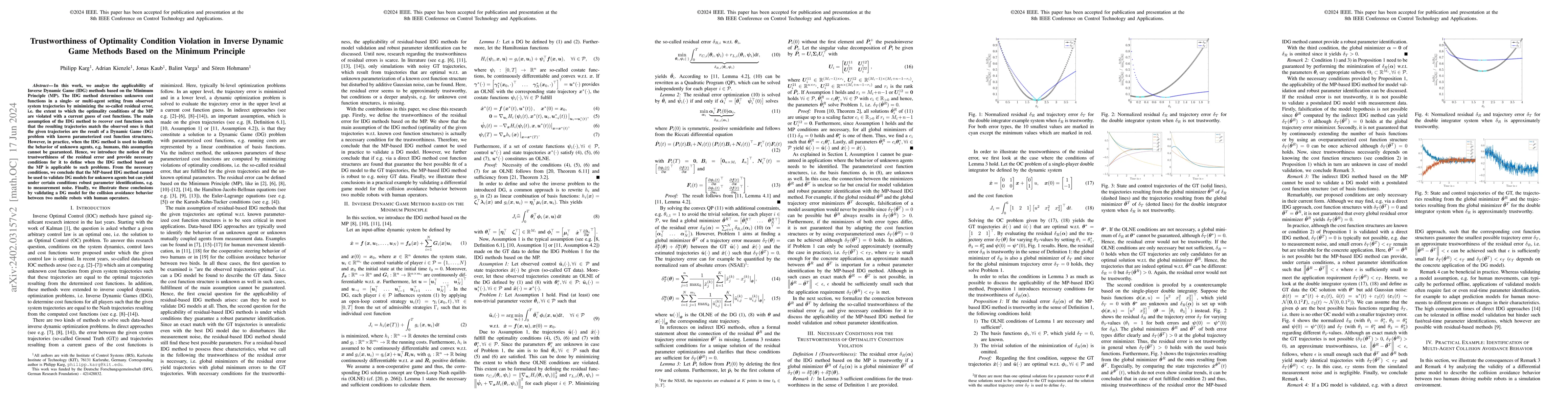 Thumbnail for Trustworthiness of Optimality Condition Violation in Inverse Dynamic
  Game Methods Based on the Minimum Principle