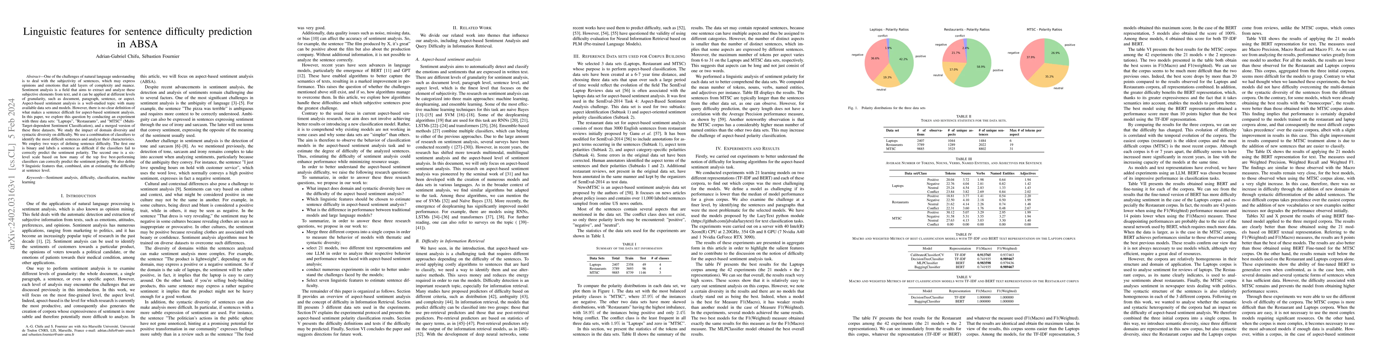 Thumbnail for Linguistic features for sentence difficulty prediction in ABSA