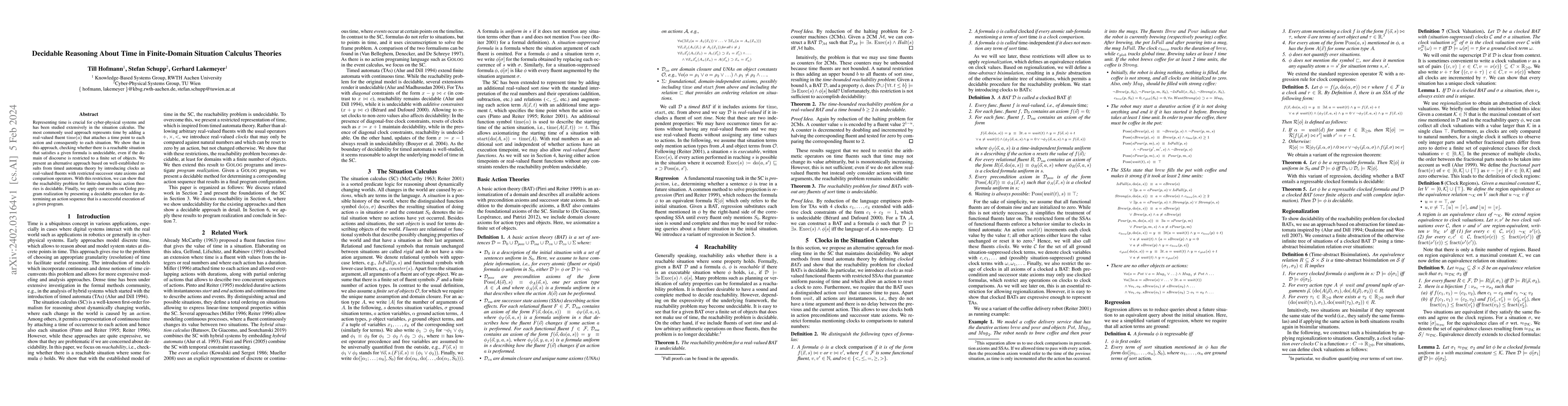 Thumbnail for Decidable Reasoning About Time in Finite-Domain Situation Calculus
  Theories