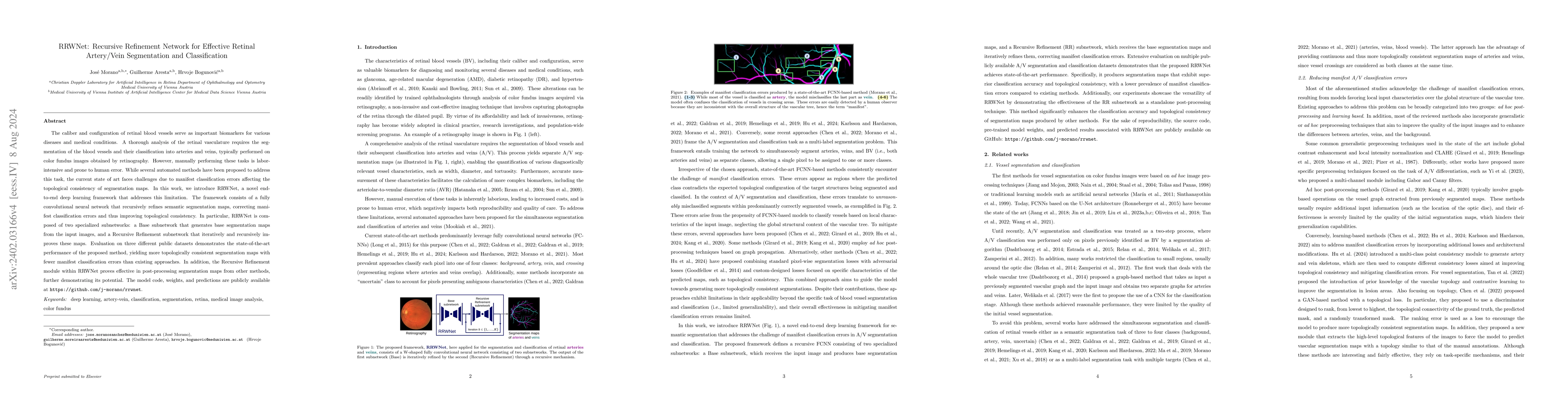 Thumbnail for RRWNet: Recursive Refinement Network for Effective Retinal Artery/Vein
  Segmentation and Classification