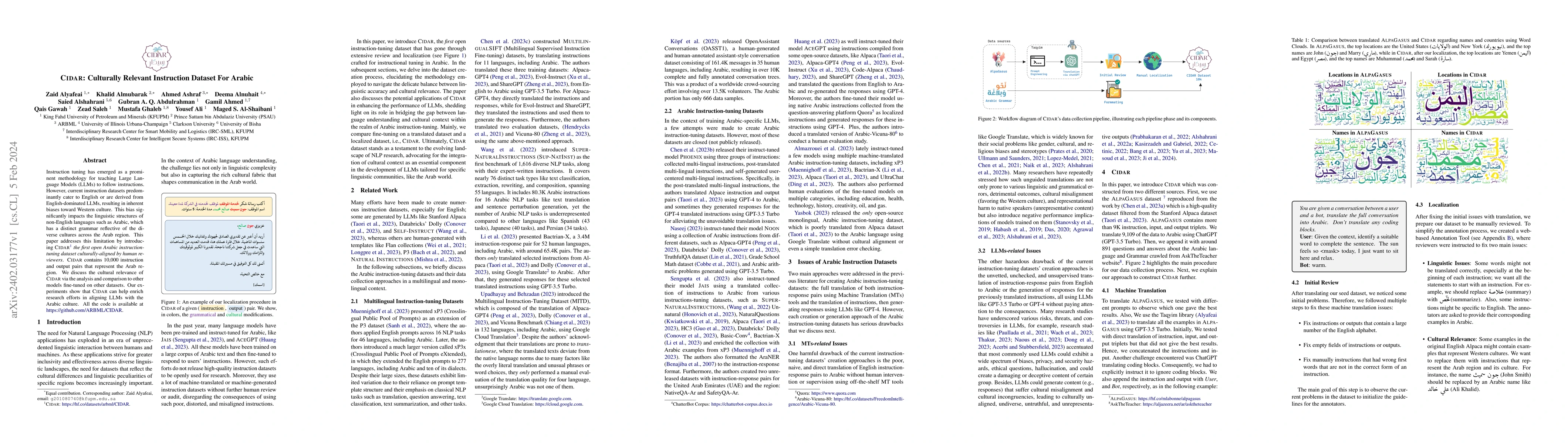 Thumbnail for CIDAR: Culturally Relevant Instruction Dataset For Arabic