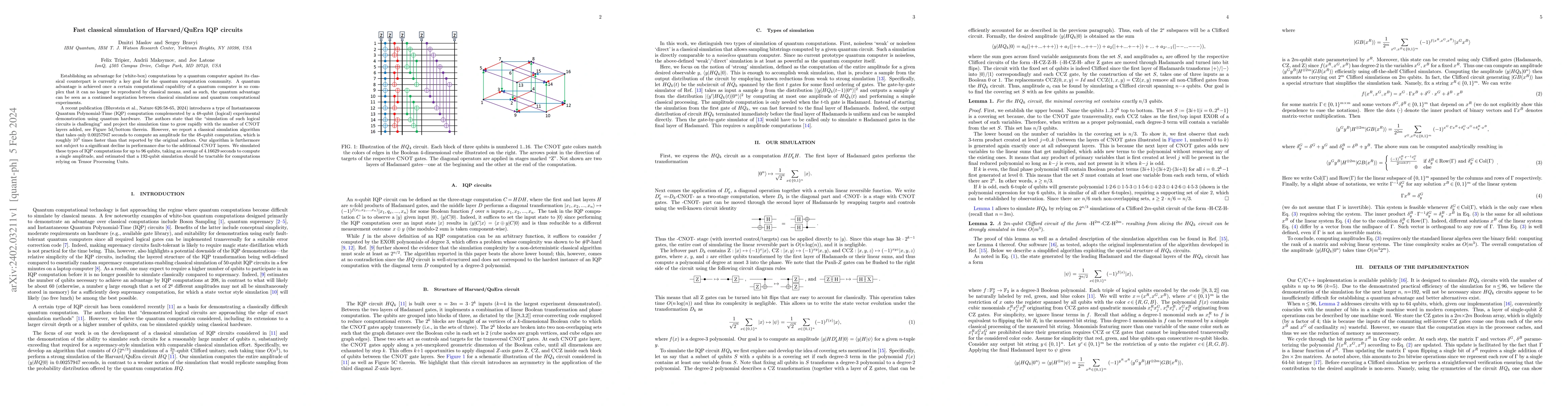 Thumbnail for Fast classical simulation of Harvard/QuEra IQP circuits