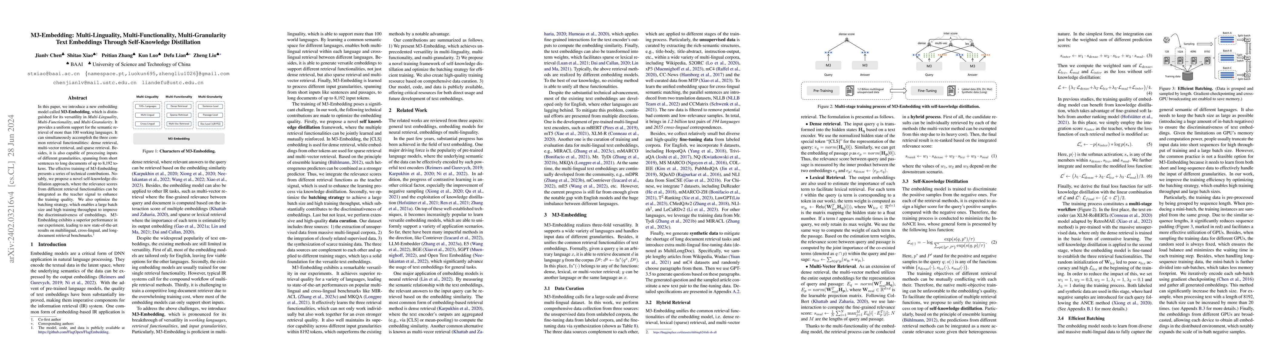 Thumbnail for BGE M3-Embedding: Multi-Lingual, Multi-Functionality, Multi-Granularity
  Text Embeddings Through Self-Knowledge Distillation