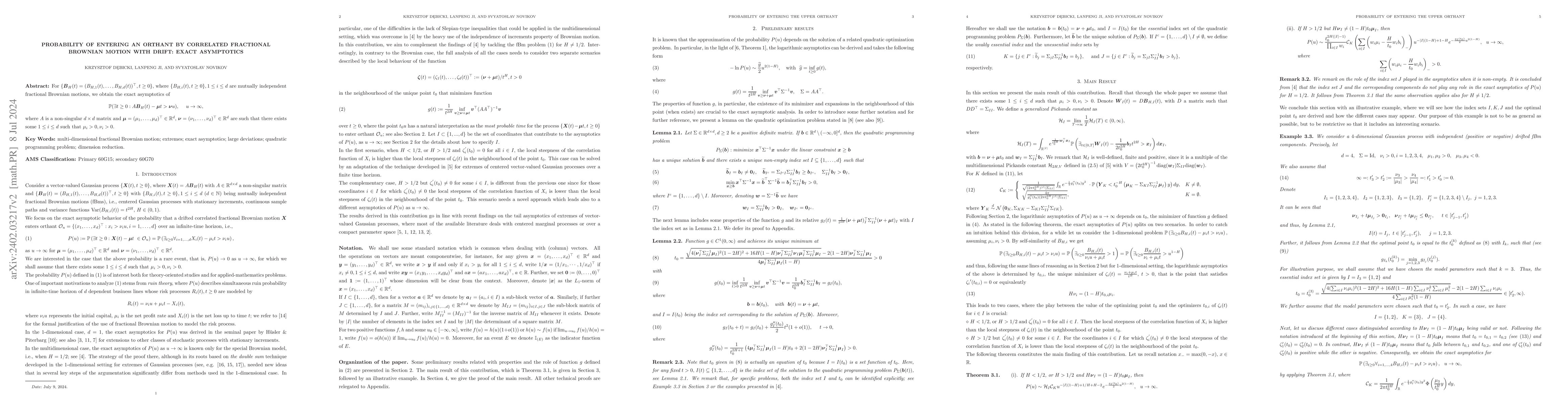 Thumbnail for Probability of entering an orthant by correlated fractional Brownian
  motion with drift: Exact asymptotics