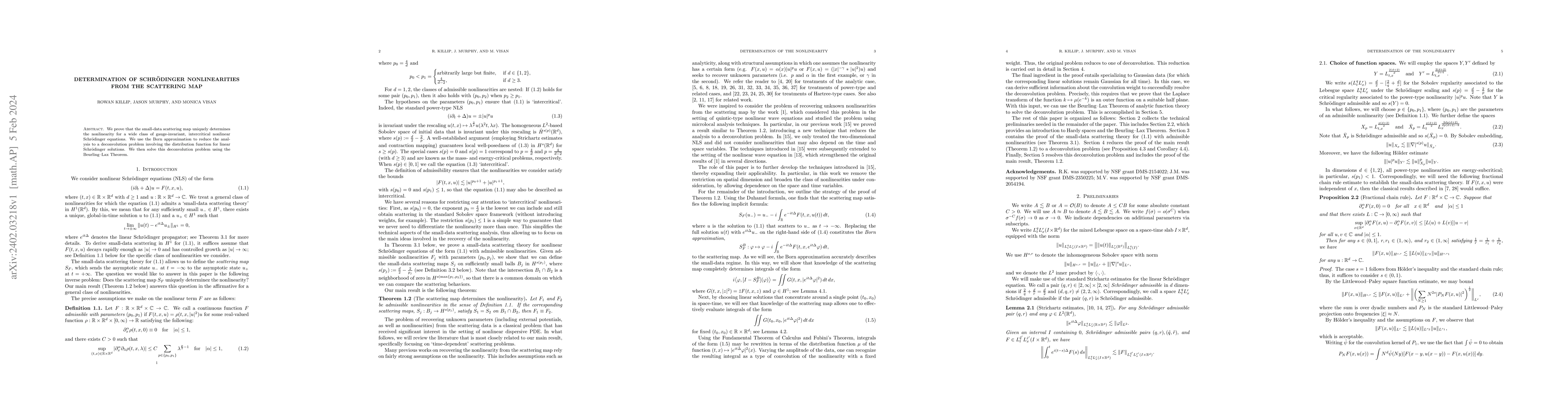 Thumbnail for Determination of Schr\"odinger nonlinearities from the scattering map