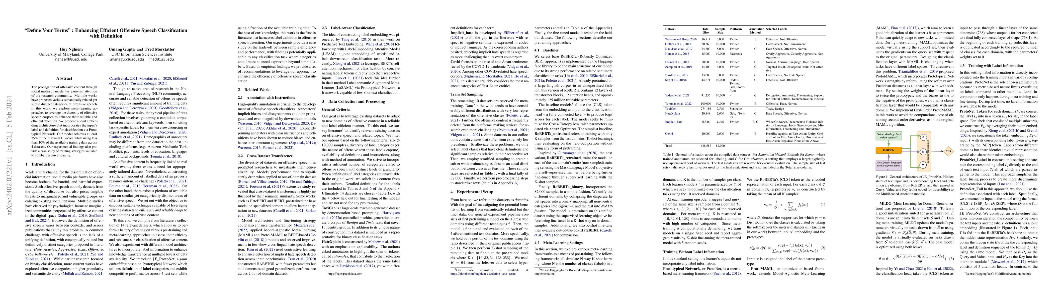 Thumbnail for "Define Your Terms" : Enhancing Efficient Offensive Speech
  Classification with Definition