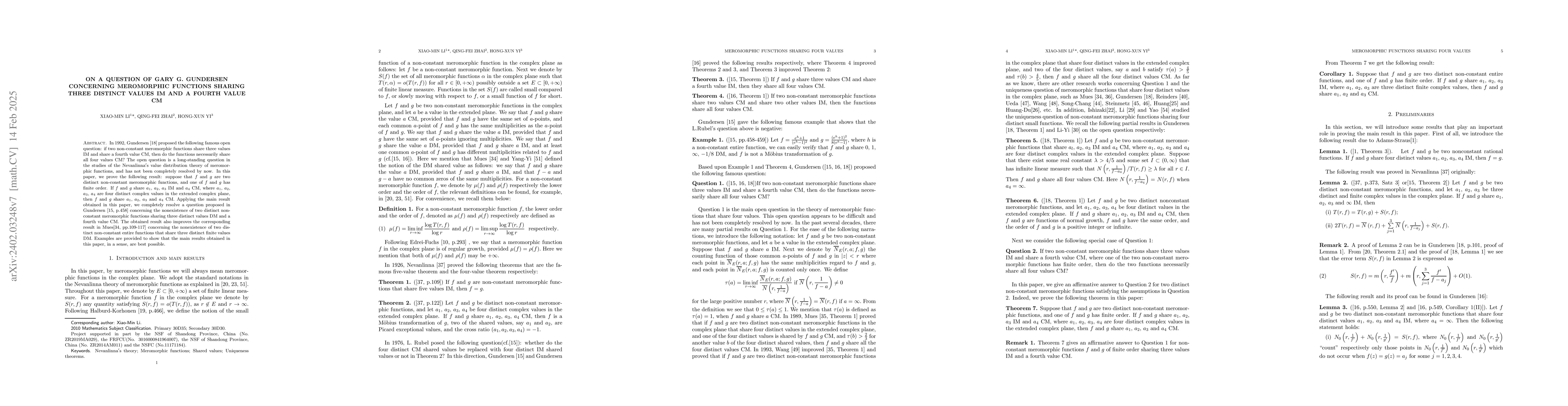 Thumbnail for On a question of Gary G. Gundersen concerning meromorphic functions
  sharing three distinct values IM and a fourth value CM