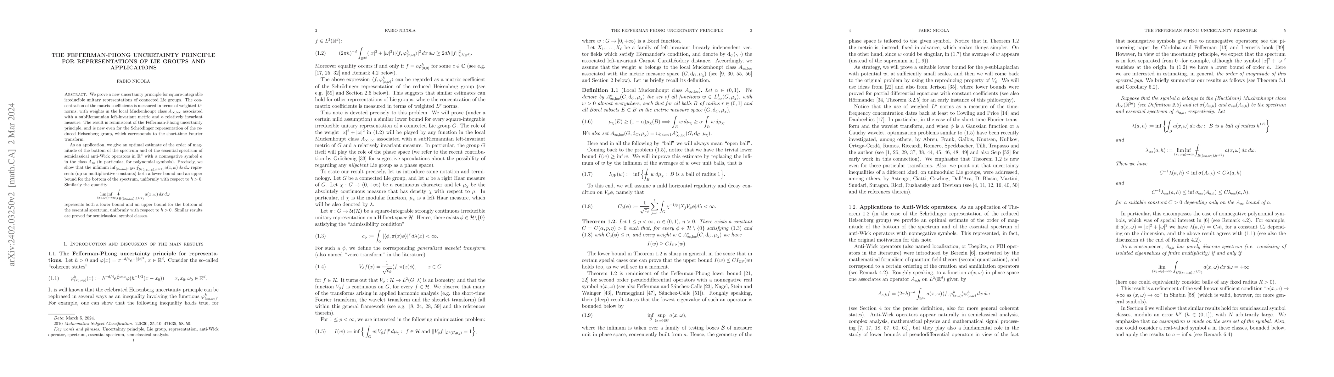 Thumbnail for The Fefferman-Phong uncertainty principle for representations of Lie
  groups and applications