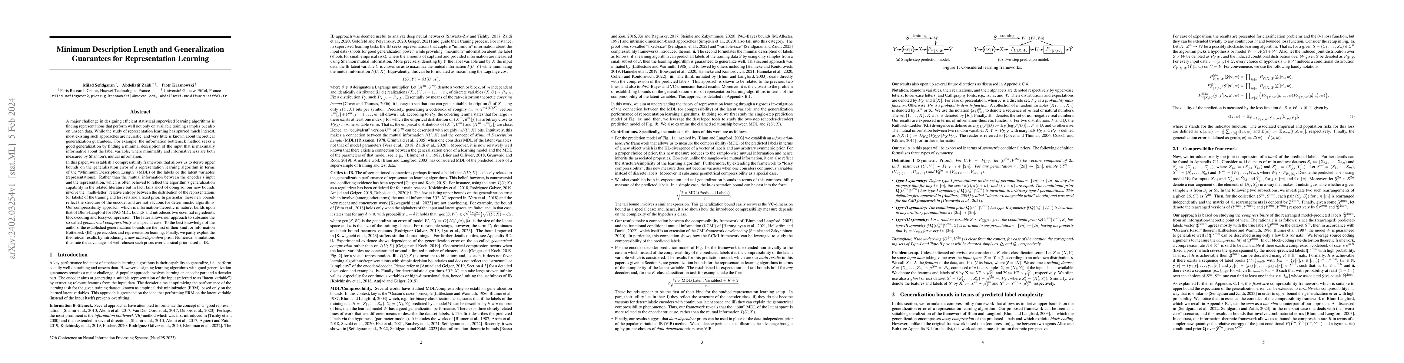 Thumbnail for Minimum Description Length and Generalization Guarantees for
  Representation Learning