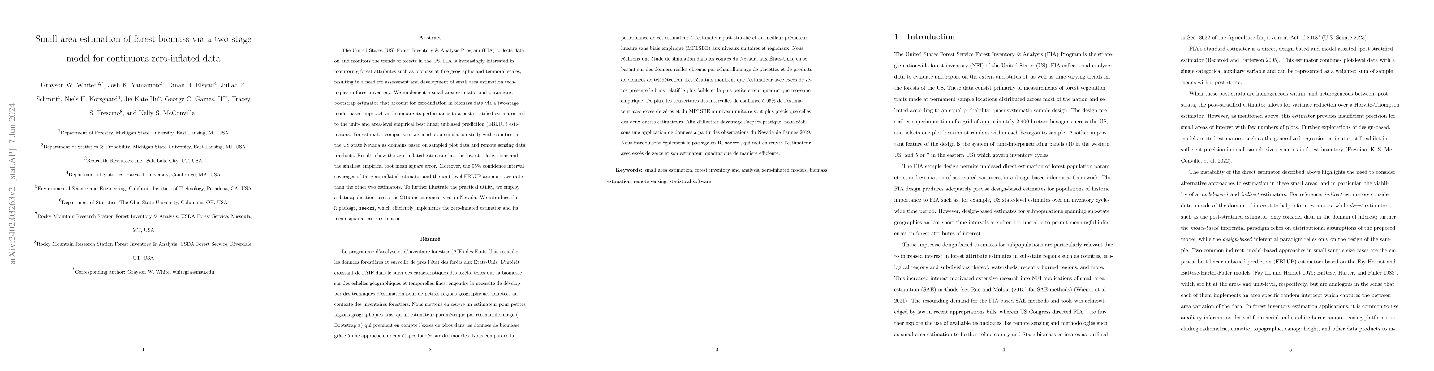 Thumbnail for Small area estimation of forest biomass via a two-stage model for
  continuous zero-inflated data