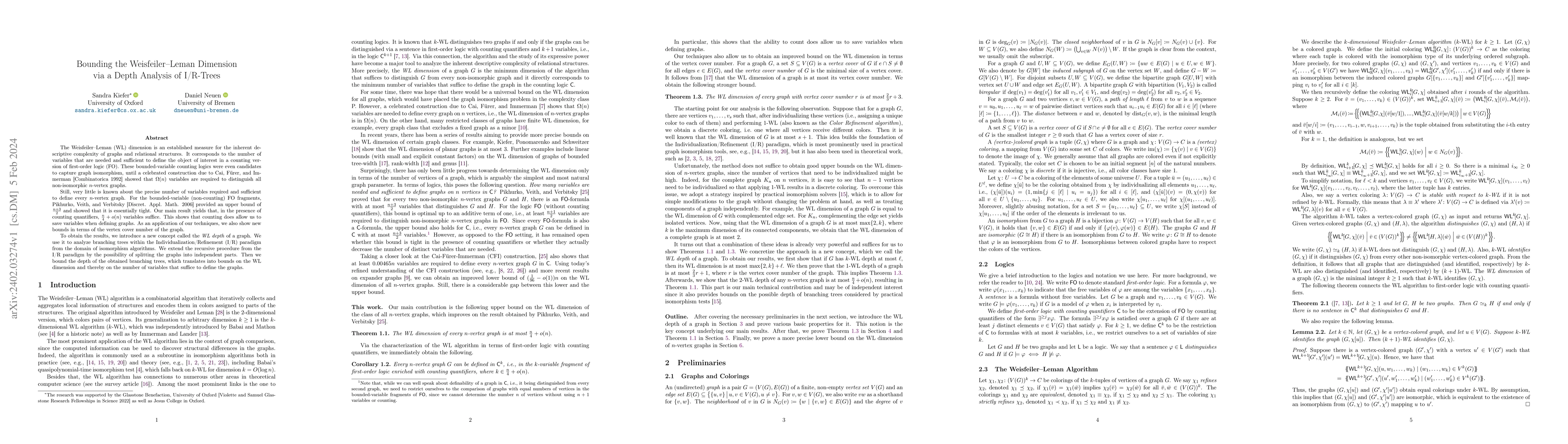 Thumbnail for Bounding the Weisfeiler-Leman Dimension via a Depth Analysis of
  I/R-Trees