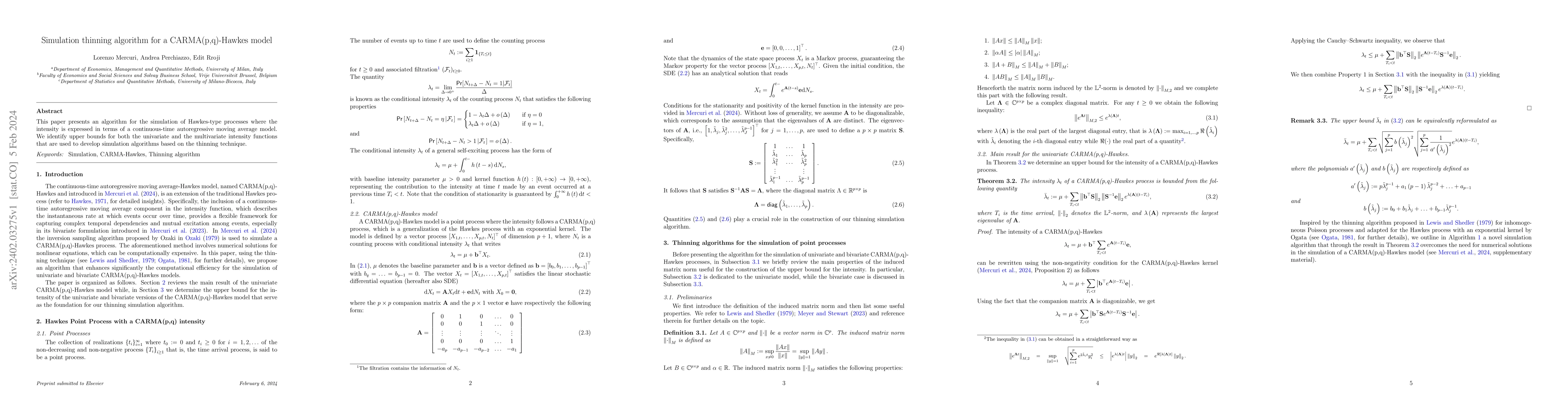 Thumbnail for Simulation thinning algorithm for a CARMA(p,q)-Hawkes model