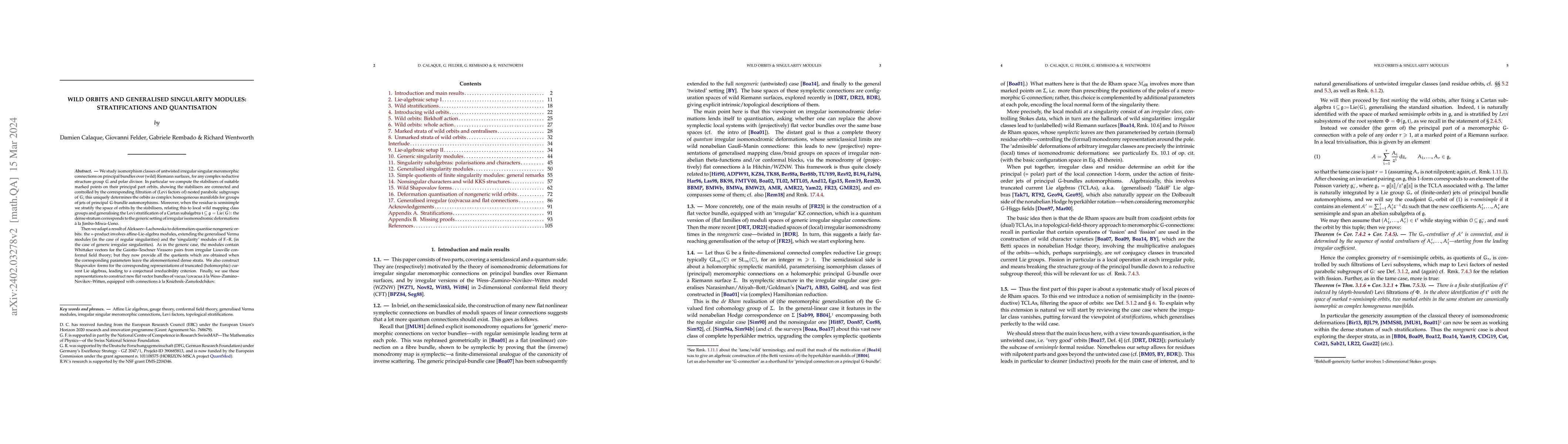 Thumbnail for Wild orbits and generalised singularity modules: stratifications and
  quantisation