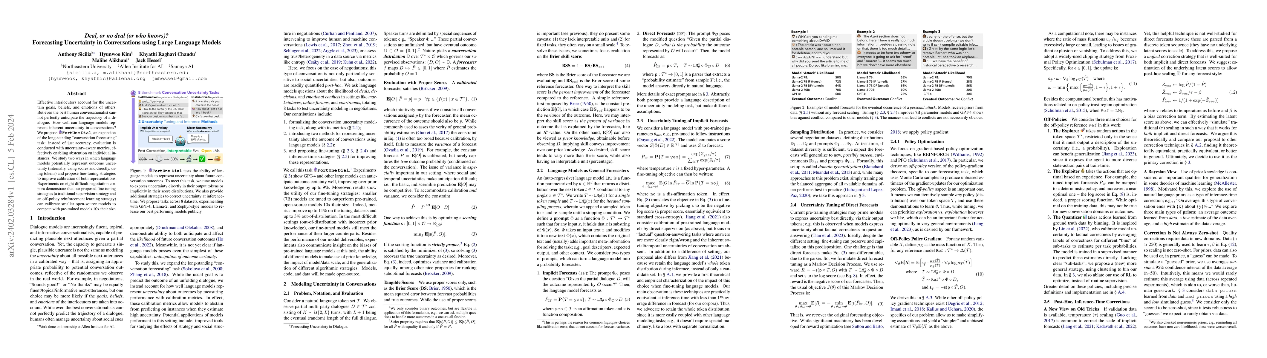 Thumbnail for Deal, or no deal (or who knows)? Forecasting Uncertainty in
  Conversations using Large Language Models