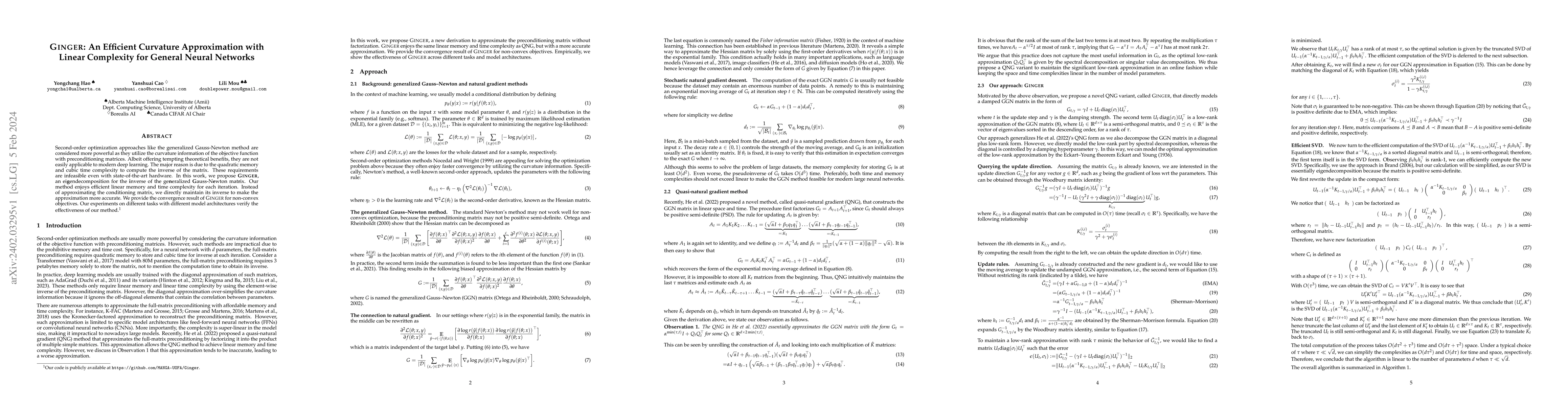 Thumbnail for Ginger: An Efficient Curvature Approximation with Linear Complexity for
  General Neural Networks