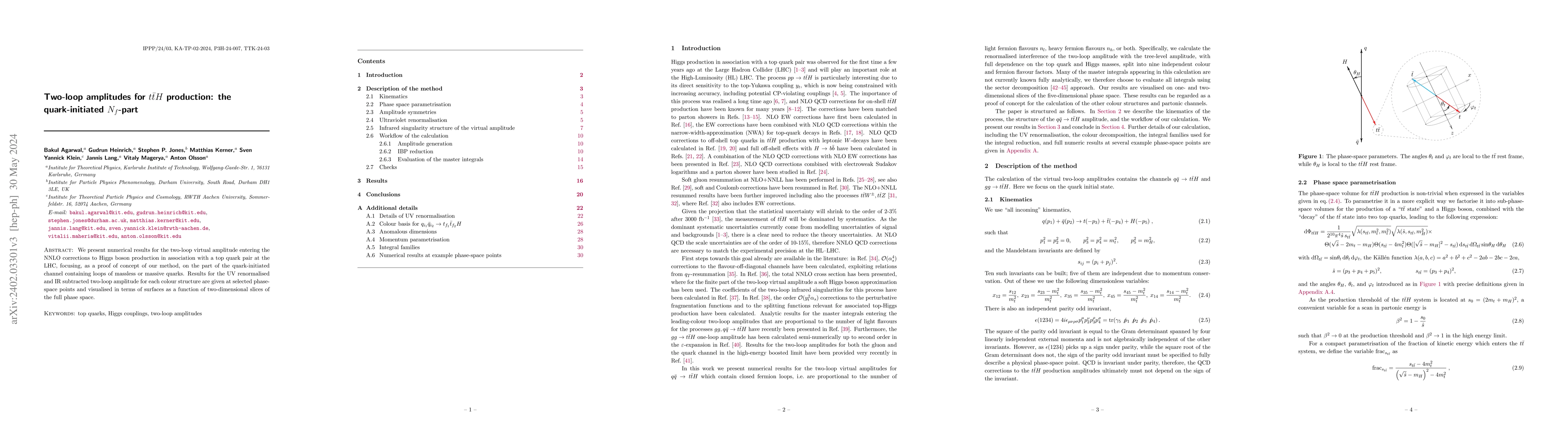 Thumbnail for Two-loop amplitudes for ttH production: the quark-initiated Nf-part
