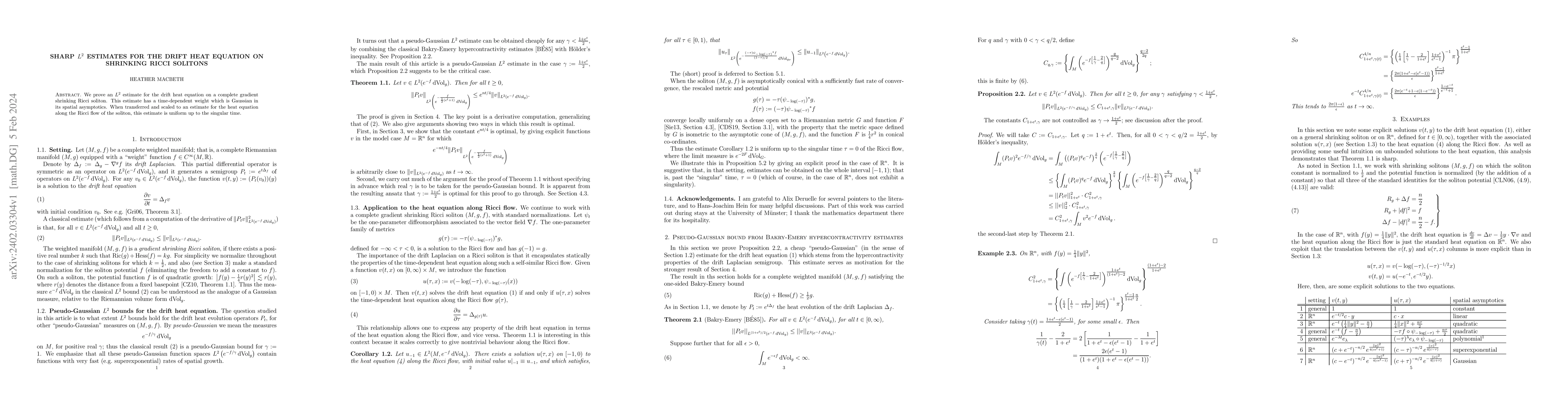 Thumbnail for Sharp $L^2$ estimates for the drift heat equation on shrinking Ricci
  solitons
