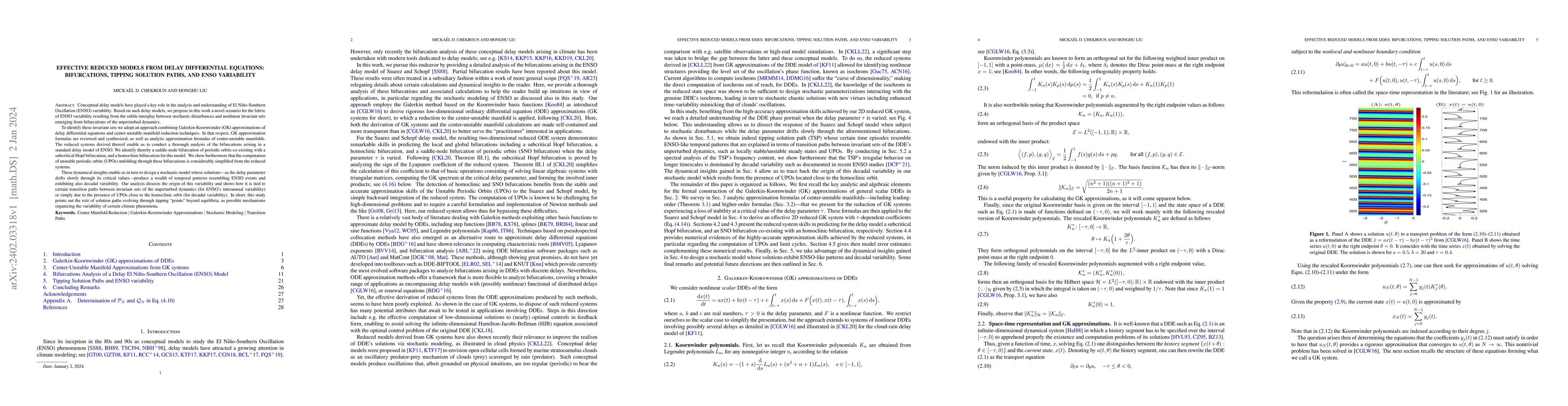 Thumbnail for Effective Reduced Models from Delay Differential Equations:
  Bifurcations, Tipping Solution Paths, and ENSO variability