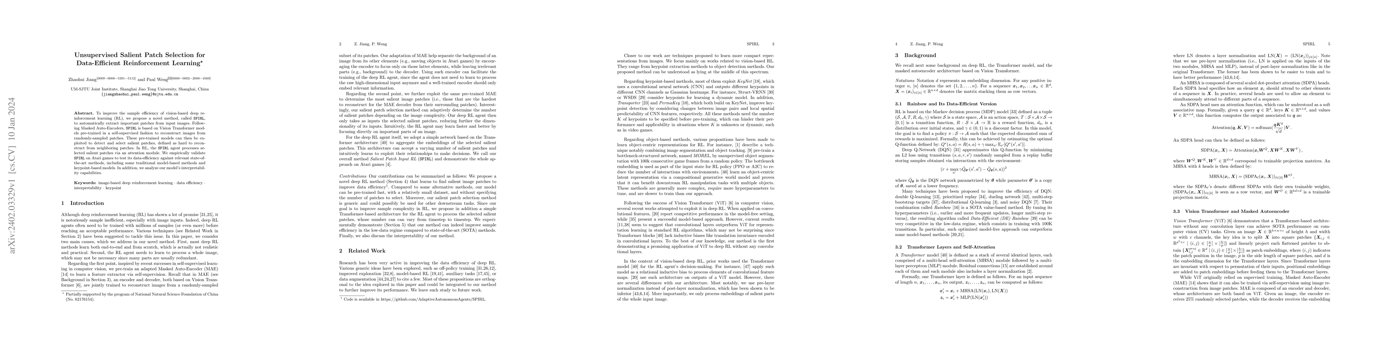 Thumbnail for Unsupervised Salient Patch Selection for Data-Efficient Reinforcement
  Learning