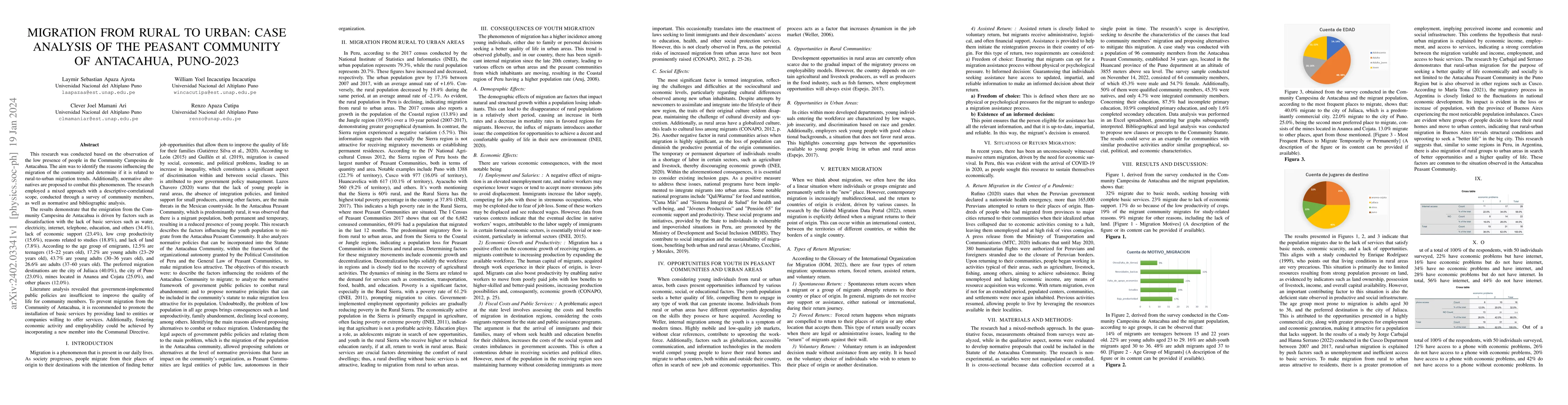 Thumbnail for Migration from Rural to Urban: Case Analysis of the Peasant Community of
  Antacahua, Puno-2023