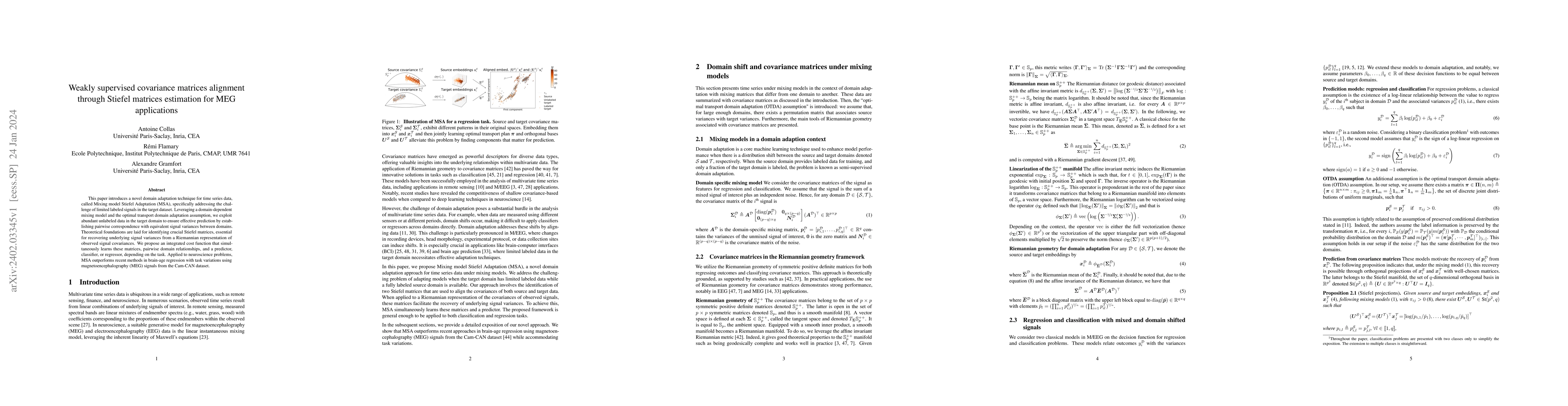 Thumbnail for Weakly supervised covariance matrices alignment through Stiefel matrices
  estimation for MEG applications