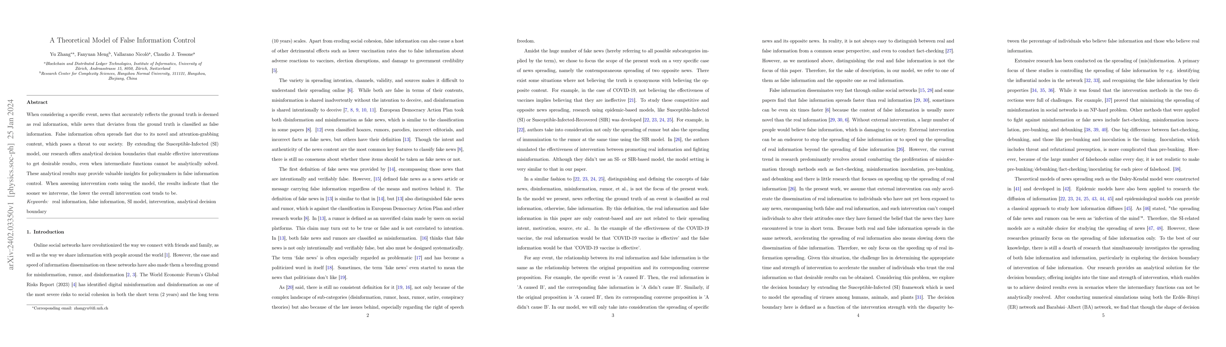 Thumbnail for A Theoretical Model of False Information Control