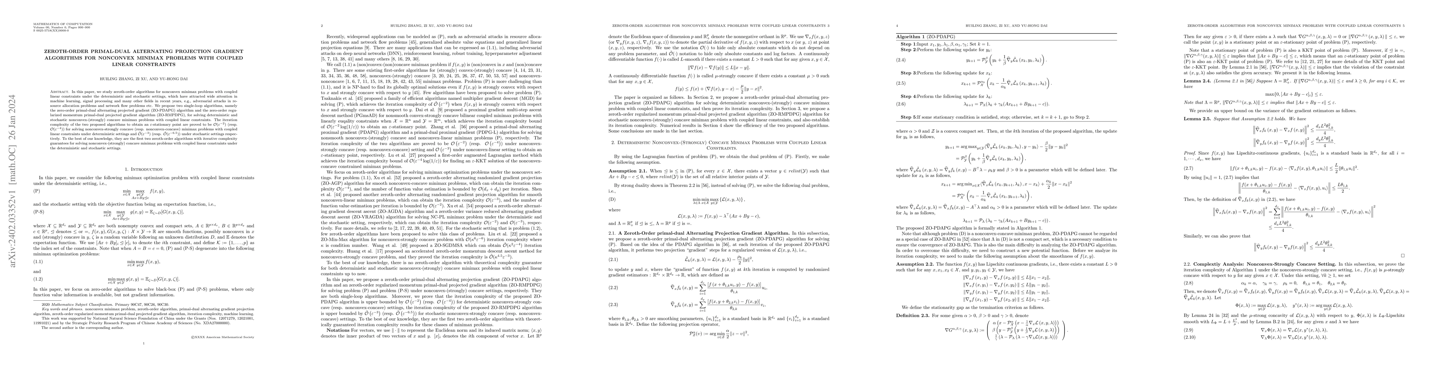 Thumbnail for Zeroth-Order primal-dual Alternating Projection Gradient Algorithms for
  Nonconvex Minimax Problems with Coupled linear Constraints
