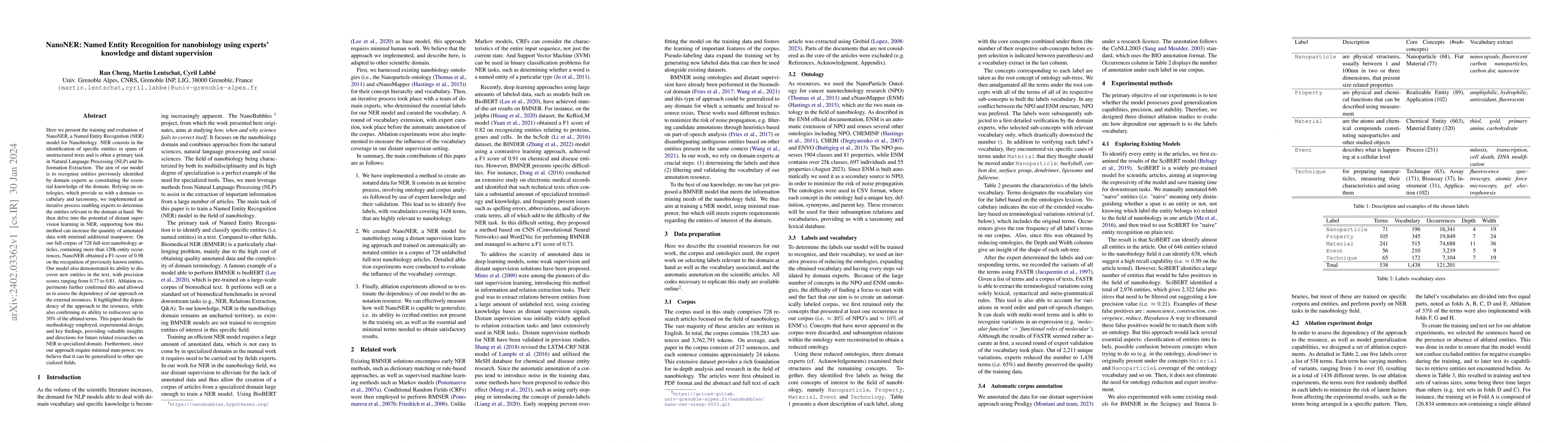 Thumbnail for NanoNER: Named Entity Recognition for nanobiology using experts'
  knowledge and distant supervision