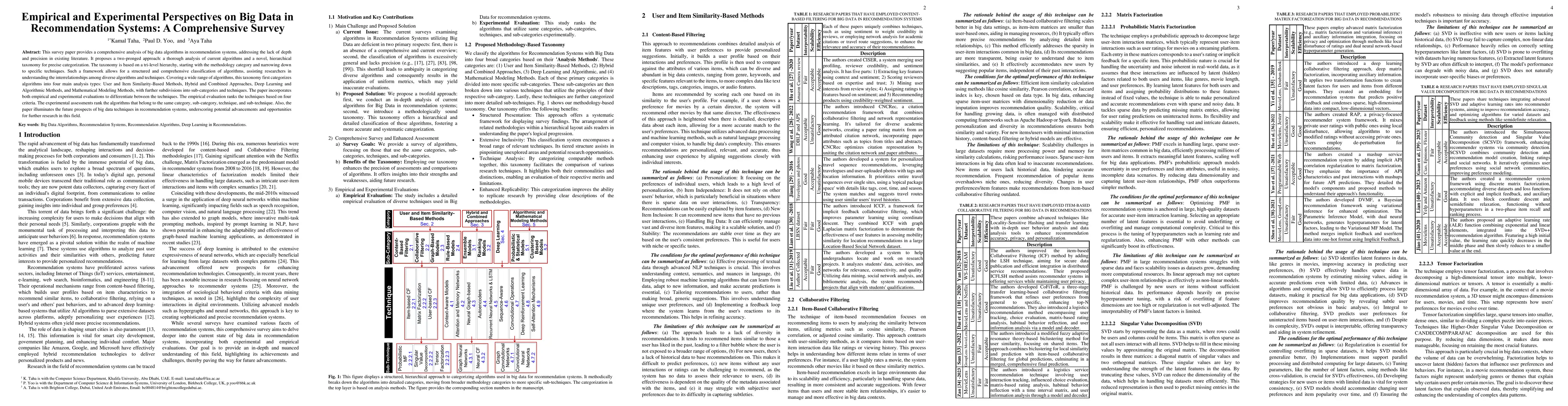 Thumbnail for Empirical and Experimental Perspectives on Big Data in Recommendation
  Systems: A Comprehensive Survey
