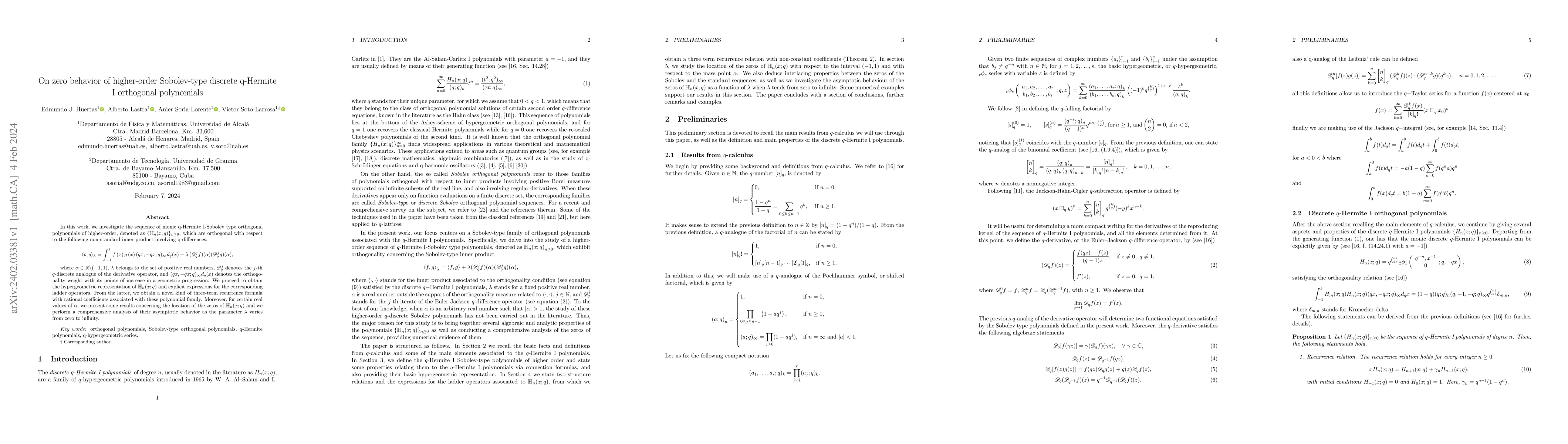 Thumbnail for On zero behavior of higher-order Sobolev-type discrete q-Hermite I
  orthogonal polynomials