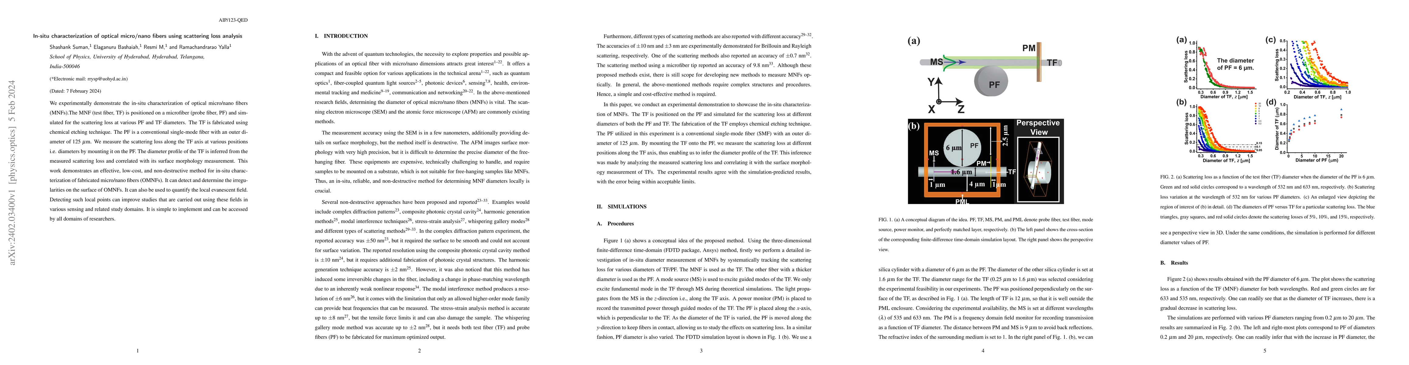 Thumbnail for In-situ characterization of optical micro/nano fibers using scattering
  loss analysis