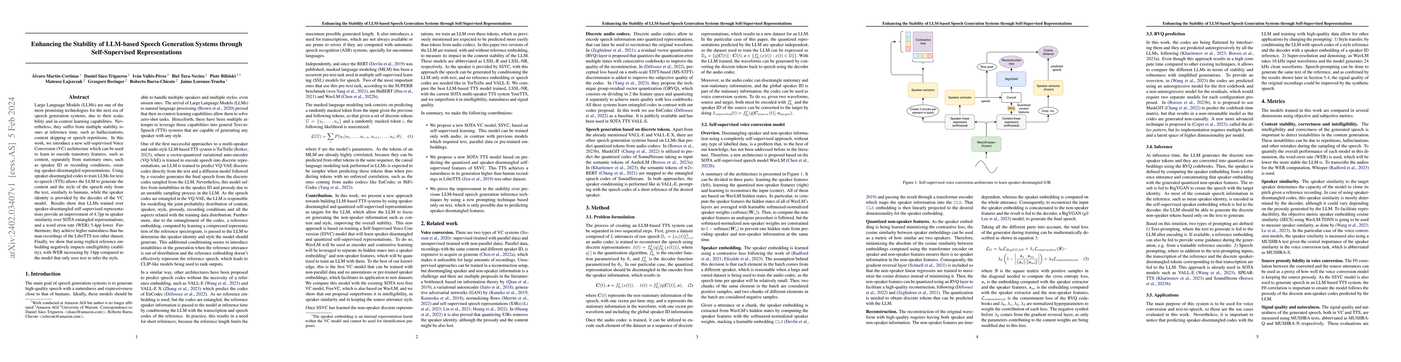 Thumbnail for Enhancing the Stability of LLM-based Speech Generation Systems through
  Self-Supervised Representations