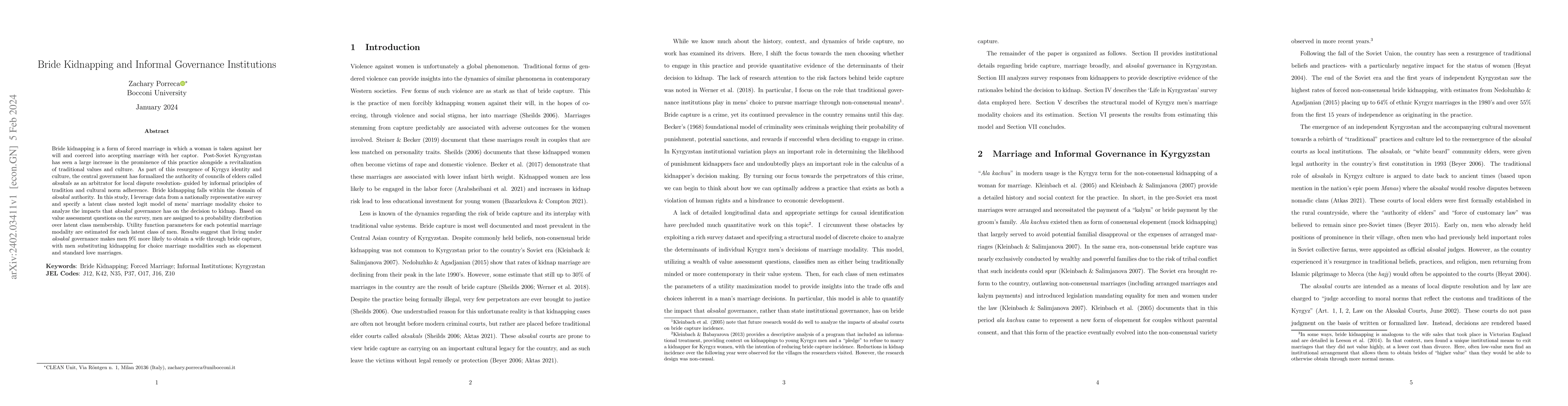Thumbnail for Bride Kidnapping and Informal Governance Institutions