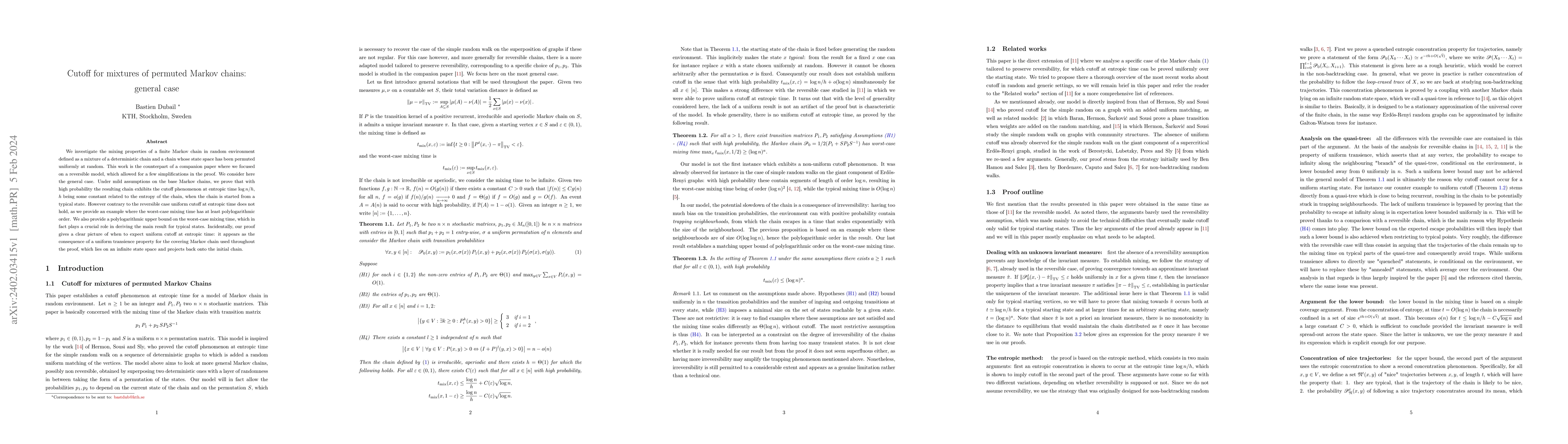 Thumbnail for Cutoff for mixtures of permuted Markov chains: general case