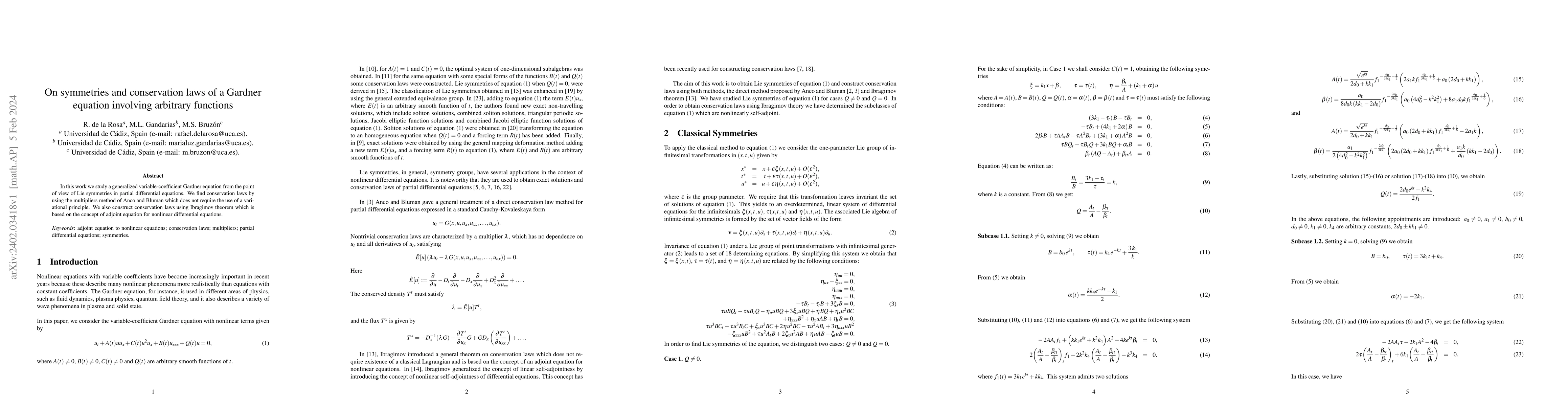 Thumbnail for On symmetries and conservation laws of a Gardner equation involving
  arbitrary functions