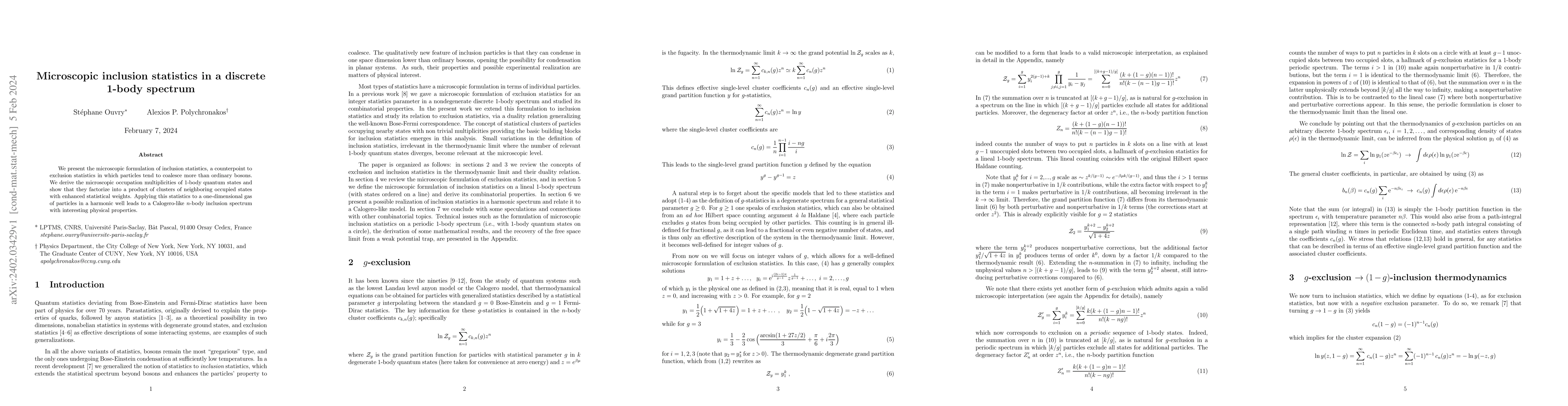 Thumbnail for Microscopic inclusion statistics in a discrete 1-body spectrum