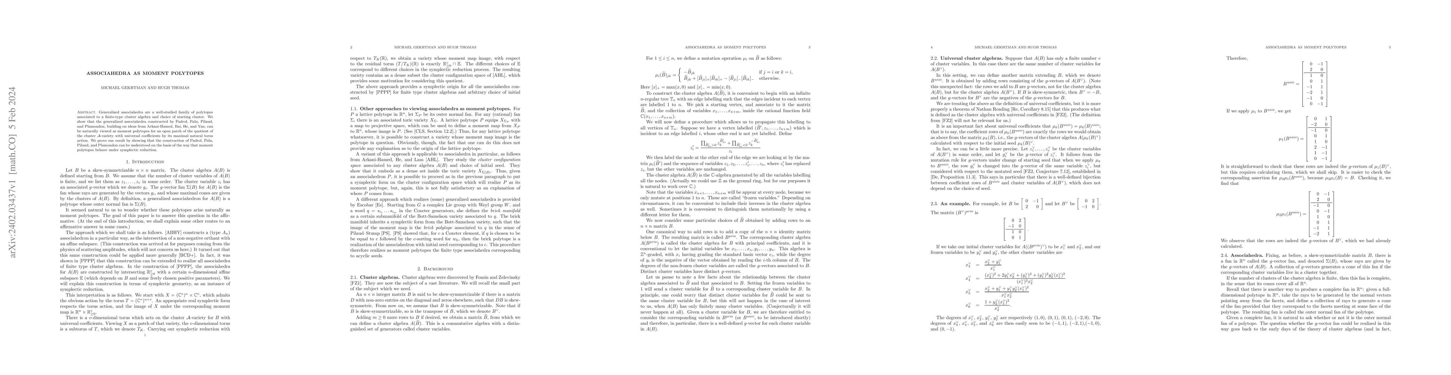 Thumbnail for Associahedra as moment polytopes
