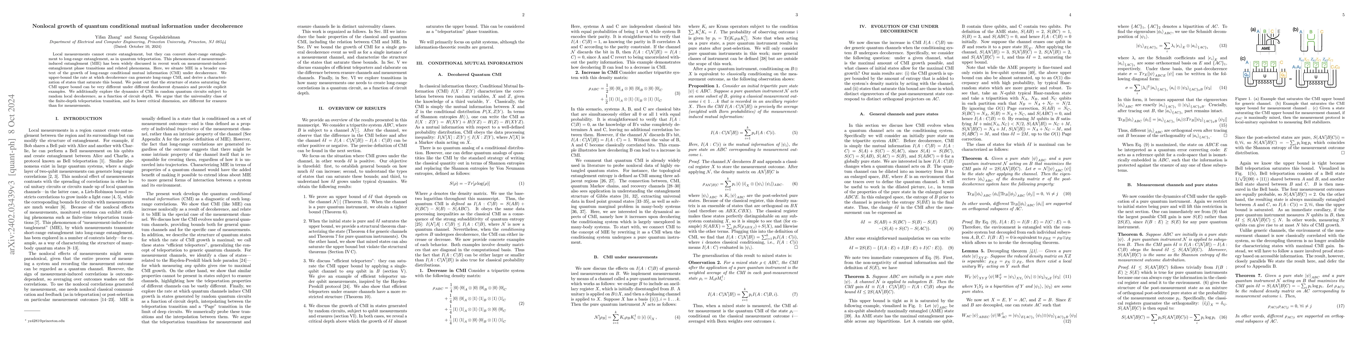 Thumbnail for Nonlocal growth of quantum conditional mutual information under
  decoherence