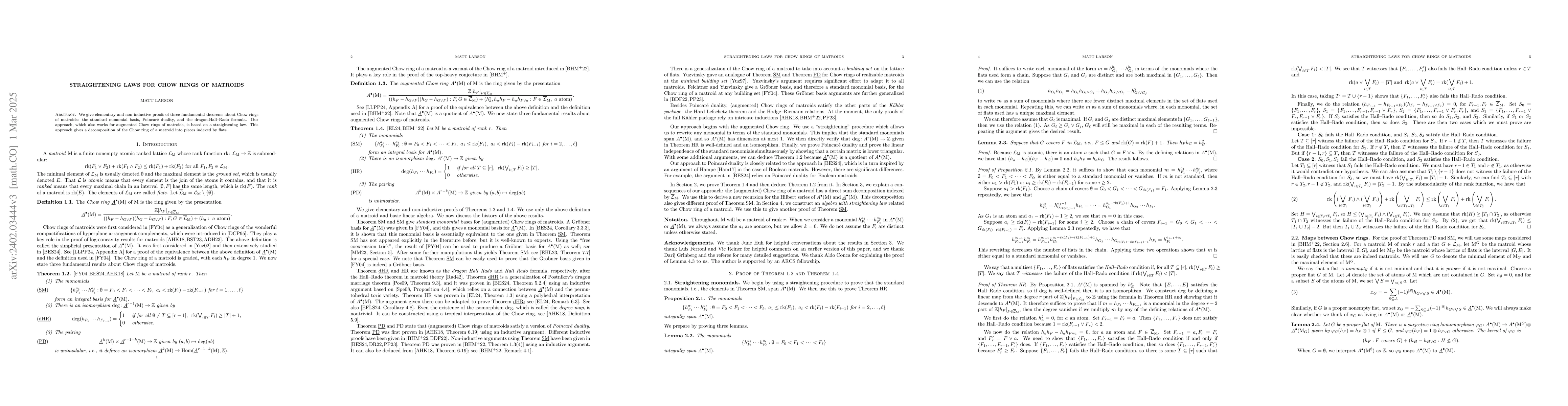 Thumbnail for Straightening laws for Chow rings of matroids