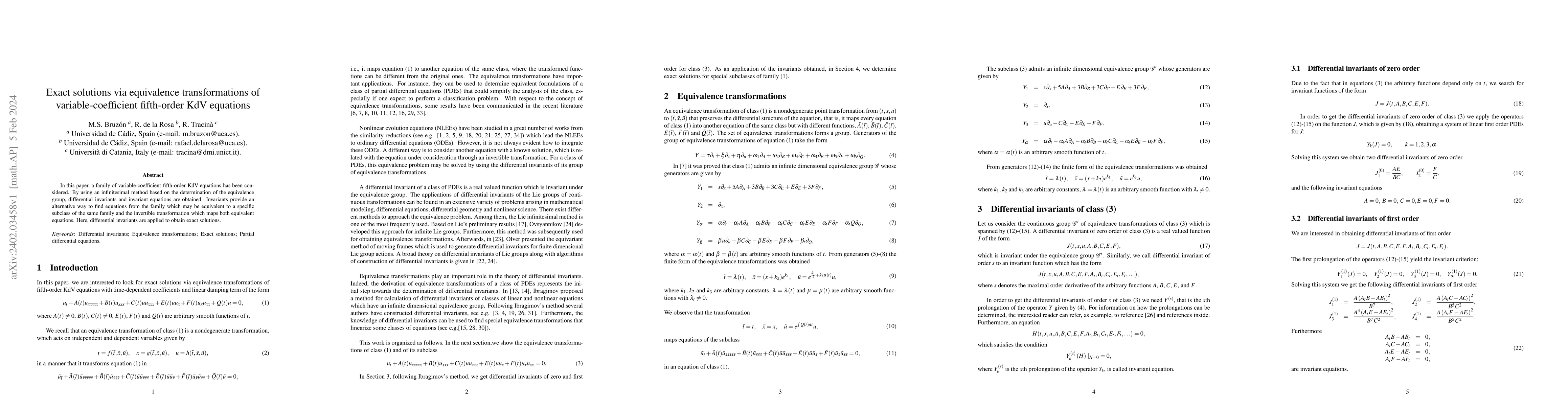 Thumbnail for Exact solutions via equivalence transformations of variable-coefficient
  fifth-order KdV equations